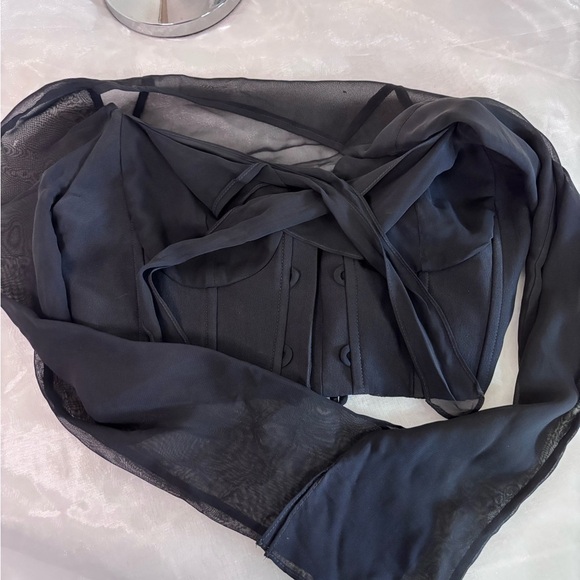 Annie Reva Women’s Sheer Top Lined Acetate Snap Split Sleeve Black Top! Size 8 - Picture 10 of 10